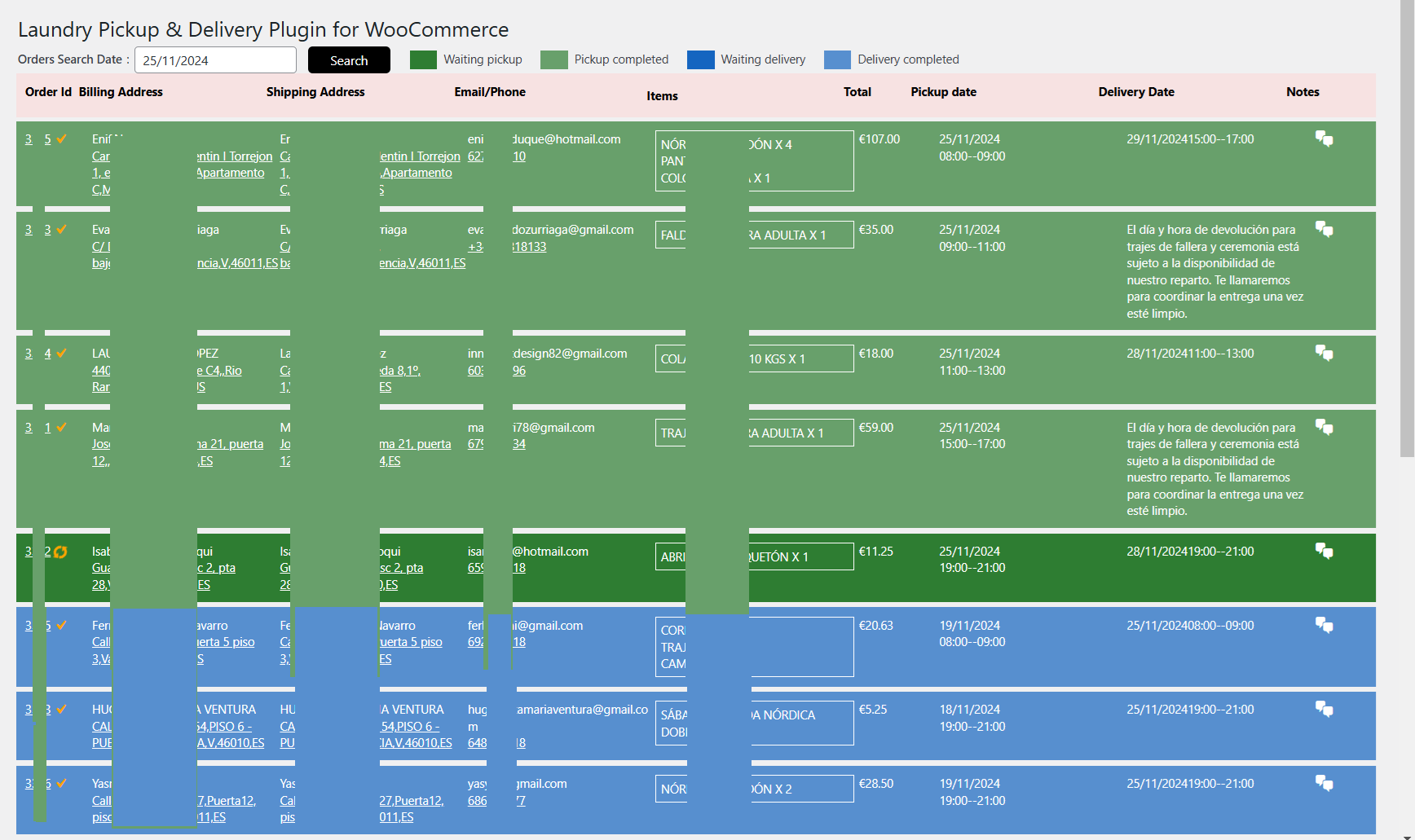 "Reporting Page: Comprehensive List of Pickups and Deliveries for Selected Date"