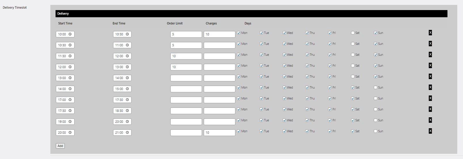 delivery time slots creation with pickup delivery dine-in plugin