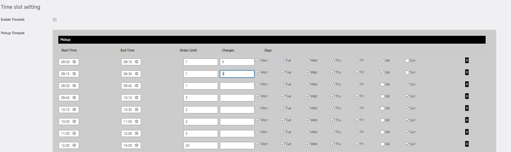 pickup time slot creation with pickup delivery dine-in plugin
